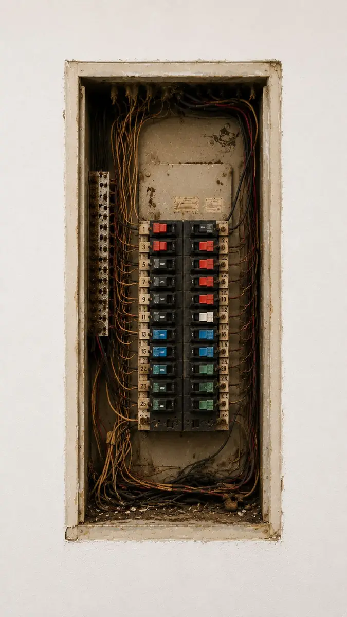 Dangerous obsolete electrical panel before replacement